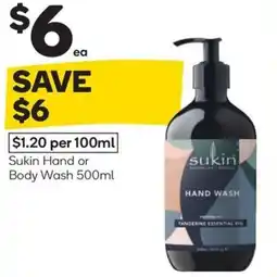 Woolworths Sukin hand or body wash offer