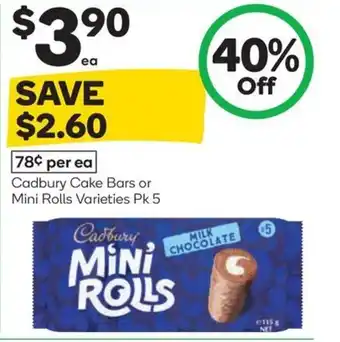 Woolworths Cadbury cake bars or mini rolls varieties offer