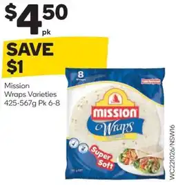Woolworths Mission wraps varieties offer