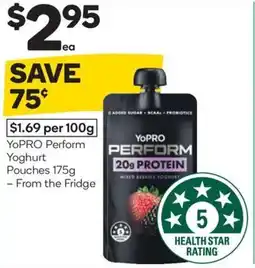 Woolworths Yopro perform yoghurt pouches offer