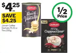 Woolworths Jarrah coffee sachets or tins offer