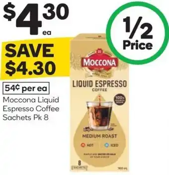 Woolworths Moccona liquid espresso coffee sachets offer