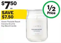 Woolworths Haven poolside resort coconut & lime soy blend candle offer