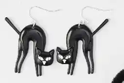 Kmart Halloween Cat Earrings - Black and Silver Tone offer