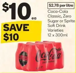 Woolworths coca-cola classic, zero sugar or sprite soft drink varieties offer
