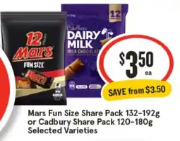 IGA Mars fun size share pack or cadbury share pack offer