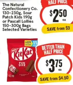 IGA The natural confectionery co. sour patch kids or pascall lollies bags offer