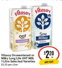 IGA Vitasoy unsweetened or milky long life uht milk offer
