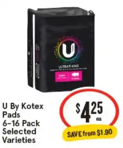 IGA U By Kotex Pads Selected Varieties offer