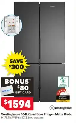 Harvey Norman Westinghouse 564L Quad Door Fridge - Matte Black offer