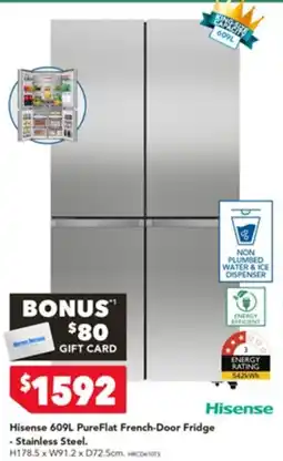 Harvey Norman Hisense 609L PureFlat French-Door Fridge - Stainless Steel offer