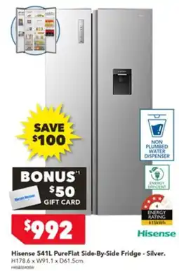 Harvey Norman Hisense 541L PureFlat Side-By-Side Fridge - Silver offer