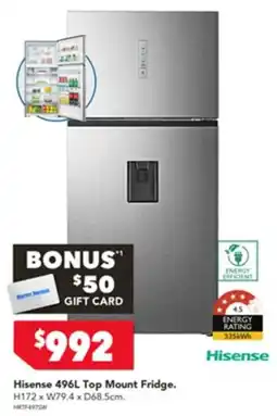 Harvey Norman Hisense 496L Top Mount Fridge offer