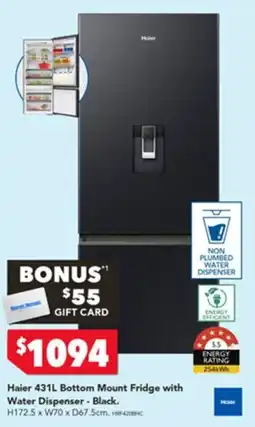 Harvey Norman Haier 431L Bottom Mount Fridge with Water Dispenser - Black offer
