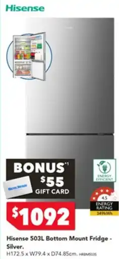 Harvey Norman Hisense 503L Bottom Mount Fridge - Silver offer