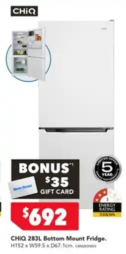 Harvey Norman CHIQ 283L Bottom Mount Fridge offer