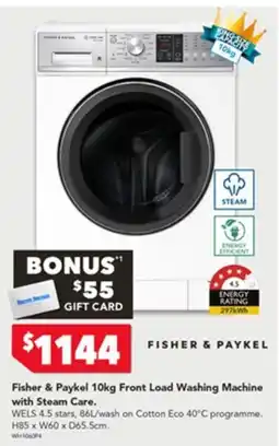 Harvey Norman Fisher & Paykel 10kg Front Load Washing Machine with Steam Care offer