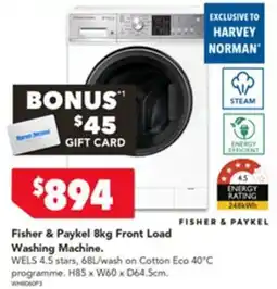 Harvey Norman Fisher & Paykel Front Load Washing Machine offer