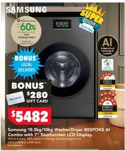 Harvey Norman Samsung Washer/Dryer BESPOKE AI Combo with 7" Touchscreen LCD Display offer