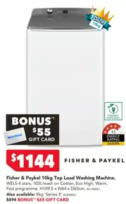Harvey Norman Fisher & Paykel Top Load Washing Machine offer