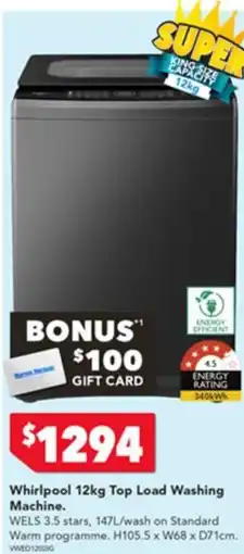 Harvey Norman Whirlpool Top Load Washing Machine. offer
