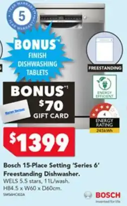 Harvey Norman Bosch 15-Place Setting 'Series 6' Freestanding Dishwasher offer