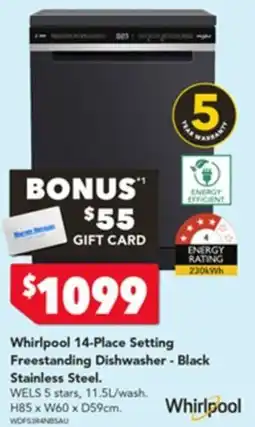 Harvey Norman Whirlpool 14-Place Setting Freestanding Dishwasher - Black Stainless Steel offer