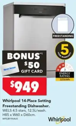 Harvey Norman Whirlpool 14-Place Setting Freestanding Dishwasher offer