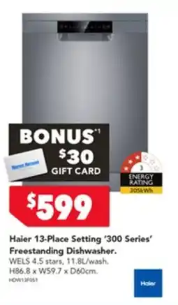 Harvey Norman Haier 13-Place Setting '300 Series' Freestanding Dishwasher offer