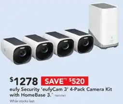 Harvey Norman eufy Security 'eufyCam 3' 4-Pack Camera Kit with HomeBase 3 offer