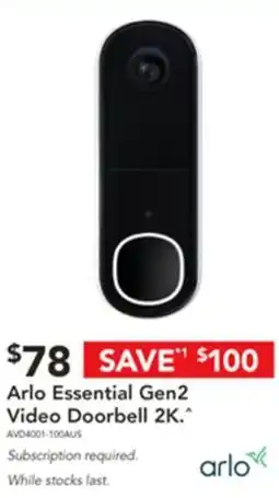 Harvey Norman Arlo Essential Gen2 Video Doorbell 2K. offer
