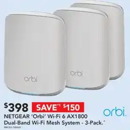 Harvey Norman NETGEAR 'Orbi' Wi-Fi 6 AX1800 Dual-Band Wi-Fi Mesh System offer