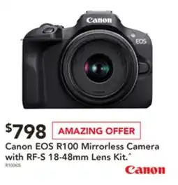 Harvey Norman Canon eos r100 mirrorless camera with rf-s 18-48mm lens kit offer
