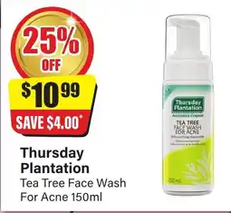 Chemist Discount Centre Thursday plantation tea tree face wash for acne offer