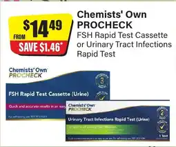 Chemist Discount Centre Chemists' own procheck fsh rapid test cassette or urinary tract infections rapid test offer