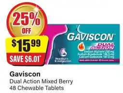 Chemist Discount Centre Gaviscon dual action mixed berry 48 chewable tablets offer