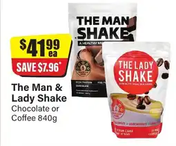 Chemist Discount Centre The man & lady shake chocolate or coffee offer