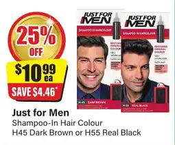 Chemist Discount Centre Just for men shampoo-in haircolour h45 dark brown or h55 real black offer
