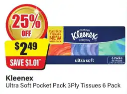 Chemist Discount Centre Kleenex ultra soft pocket pack 3ply tissues 6 pack offer