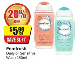 Chemist Discount Centre Femfresh daily or sensitive wash offer