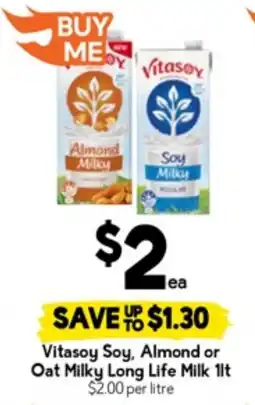 Drakes Vitasoy soy, almond or oat milky long life milk offer