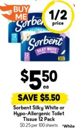 Drakes Sorbent silky white or hypo-allergenic toilet tissue 12 pack offer