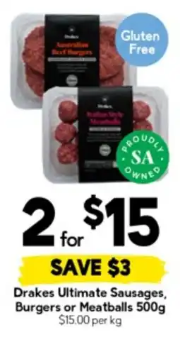 Drakes Drakes ultimate sausages, burgers or meatballs offer