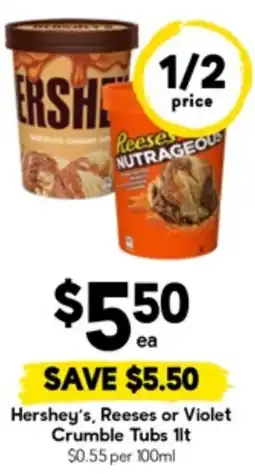 Drakes Hershey's, reeses or violet crumble tubs offer