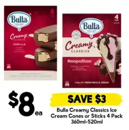 Drakes Bulla creamy classics ice ea cream cones or sticks 4 pack offer