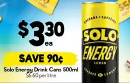 Drakes Solo energy drink cans offer