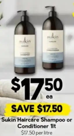 Drakes Sukin haircare shampoo or conditioner offer