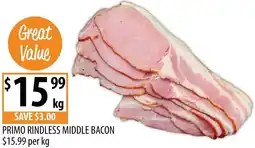 Supabarn Primo rindless middle bacon offer