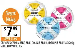 Supabarn Cremeux camembert, brie, double brie and triple brie offer
