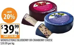 Supabarn Wendsleydale blueberry or cranberry cheese offer